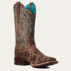 Ariat Women's Primetime Leopard Square Toe Western Boots -Ariat 10035935 medial warm