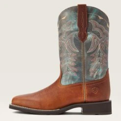 Ariat Women's Delilah Brown And Teal Square Toe Boots -Ariat 10042420 side warm