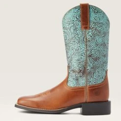 Ariat Women's Round Up Brown/Turquoise Square Toe Boots -Ariat 10042534 side warm