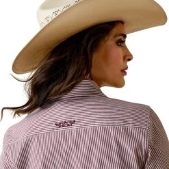 Ariat Women's Burgundy And White Stripe Shirt 10 Ariat Women's Burgundy And White Stripe Shirt -Ariat 10043473 02