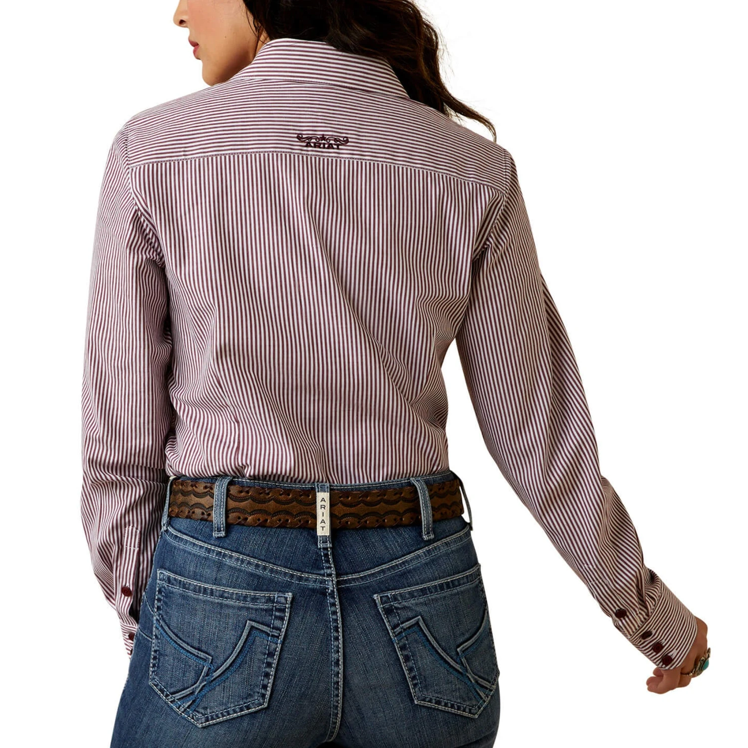 Ariat Women's Burgundy And White Stripe Shirt 4 Ariat Women's Burgundy And White Stripe Shirt - Image 2