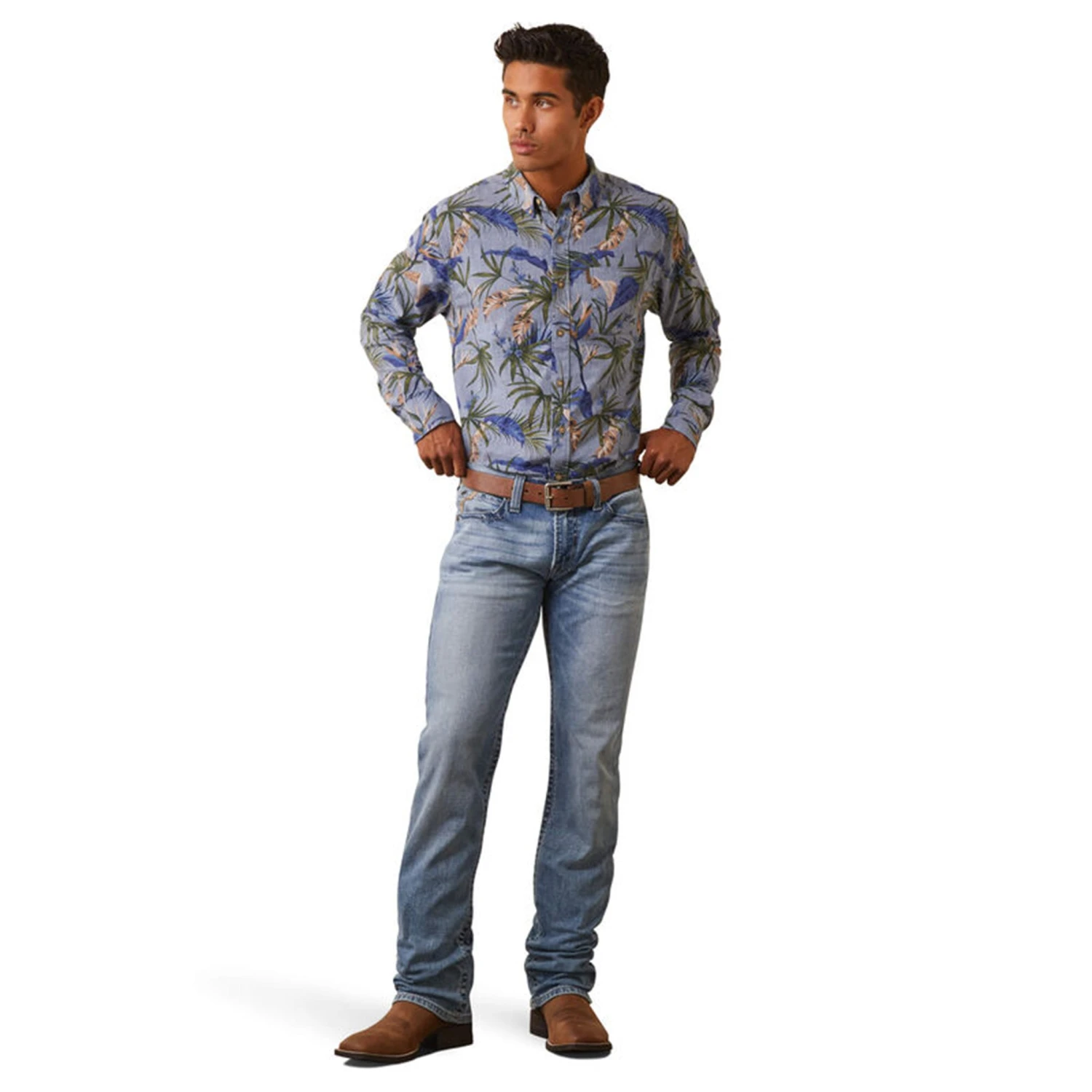 Ariat Men's Blue And White Iverson Hawaiian 6 Ariat Men's Blue And White Iverson Hawaiian - Image 4
