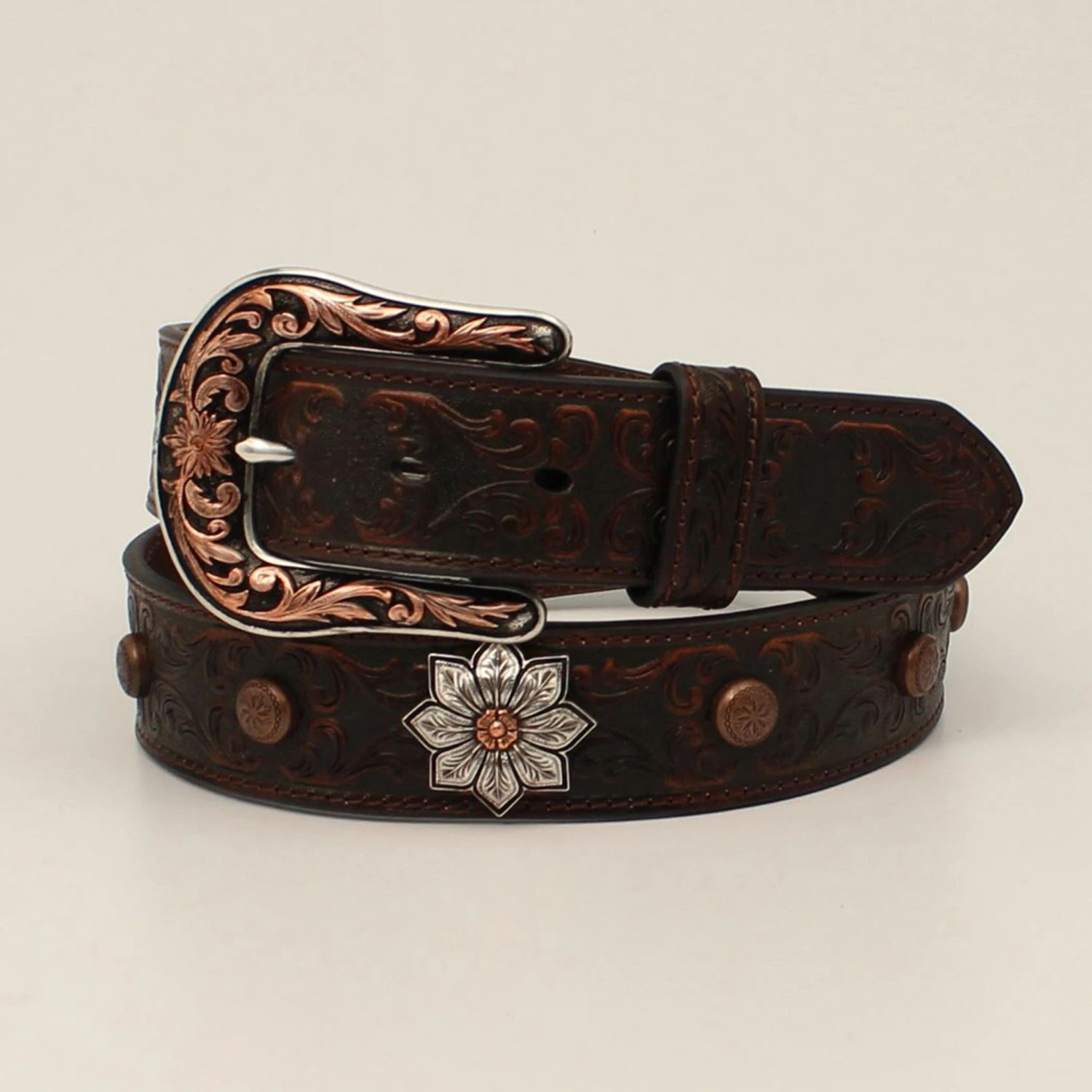 Ariat Ladie's Brown Floral Flower Concho Belt 3 Ariat Ladie's Brown Floral Flower Concho Belt